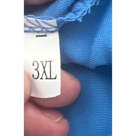 Lagenlook Sky Blue 2-Piece Pant Tunic Set Size 3XL Flowy Wide Leg Short Sleeve - Picture 3 of 5